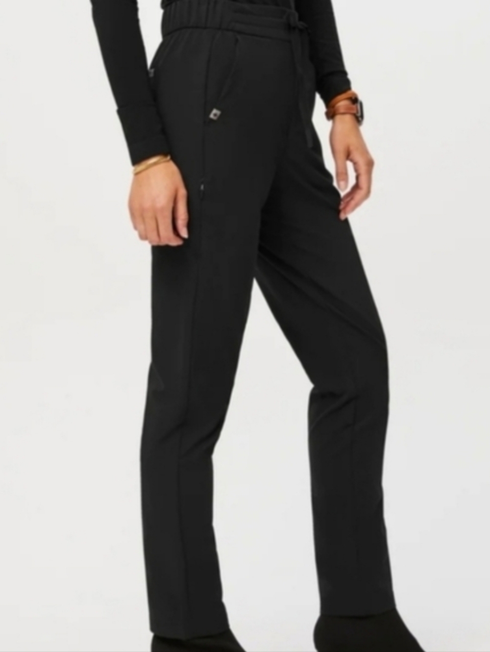 FIGS Pro Skinny Scrub Pants Black Pull-on Water Repellant 4+ Pockets Women's L
